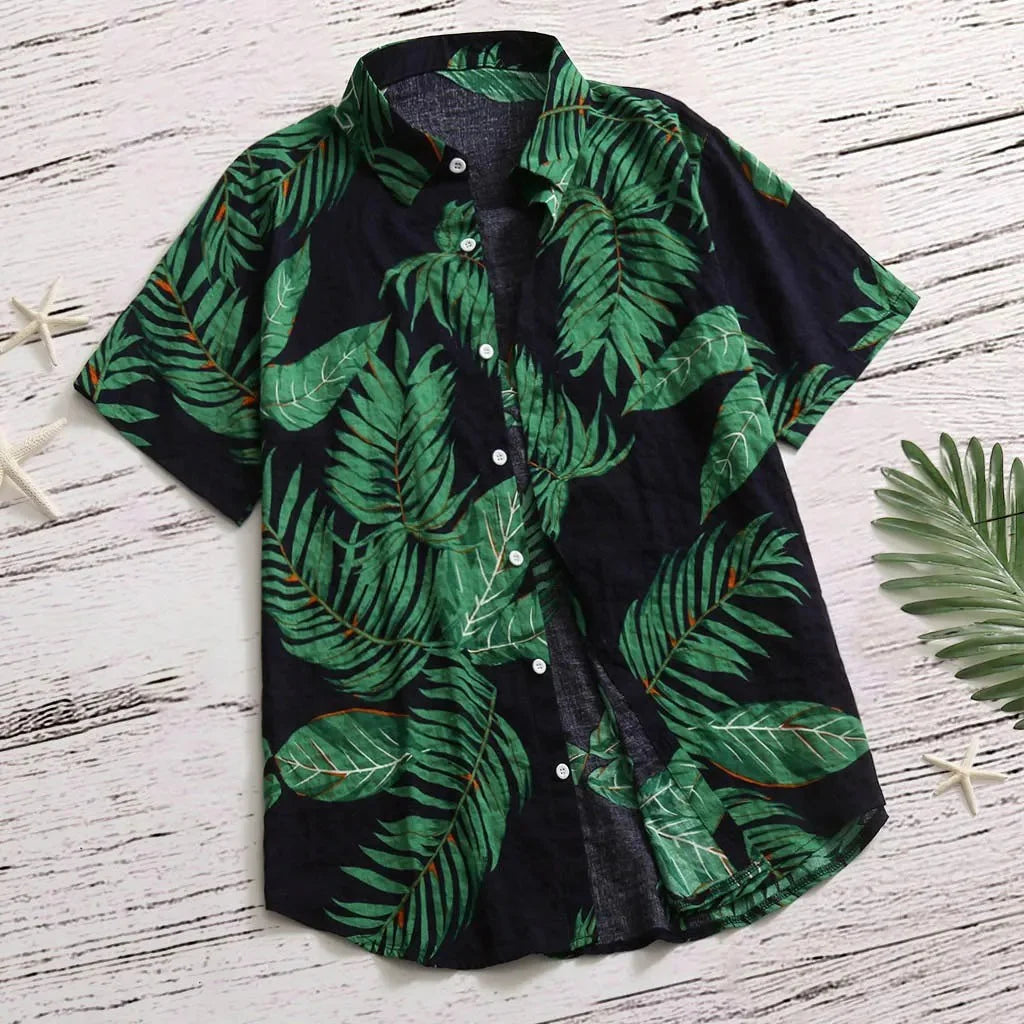 Tropical Leaf Print Red Shirt